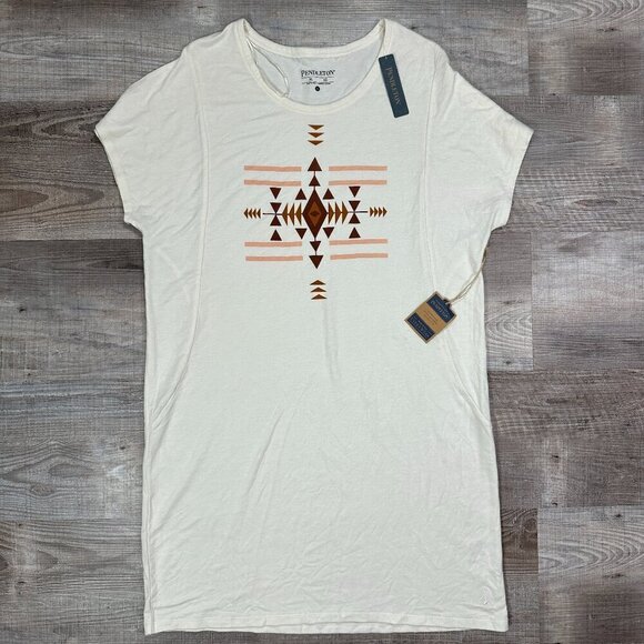 Pendleton Dresses & Skirts - NWT Pendleton Sz XL Cream Tee Shirt Dress Boho Geometric Aztec Print